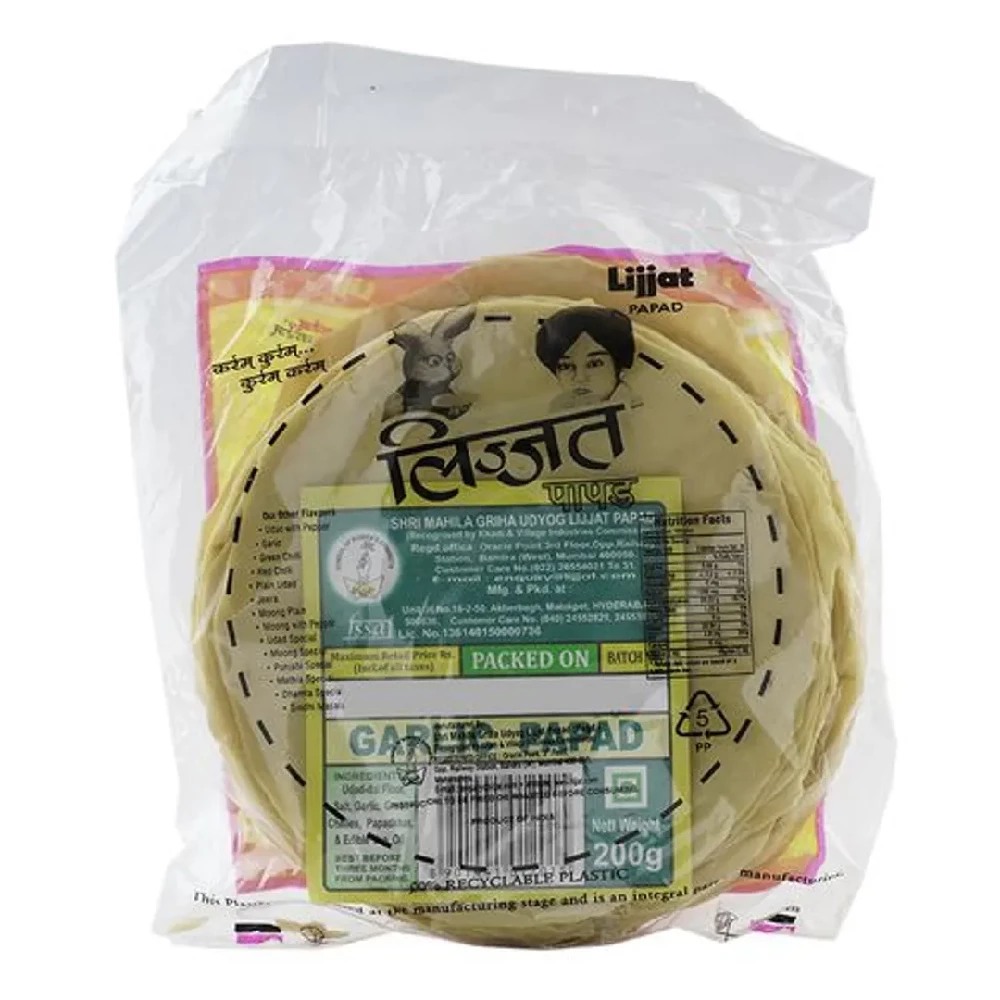 Lijjat Garlic Papad, 200 g Pouch-2.webp